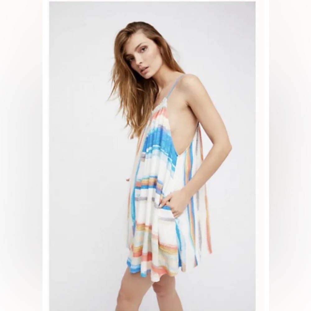 Free People Painted Stripe Colorblock smocked tunic xs